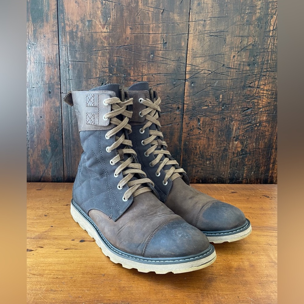Sorel Madson Tall Lace Boots Brown Leather Dark Canvas Construction Men’s Sz 12 - Picture 2 of 10